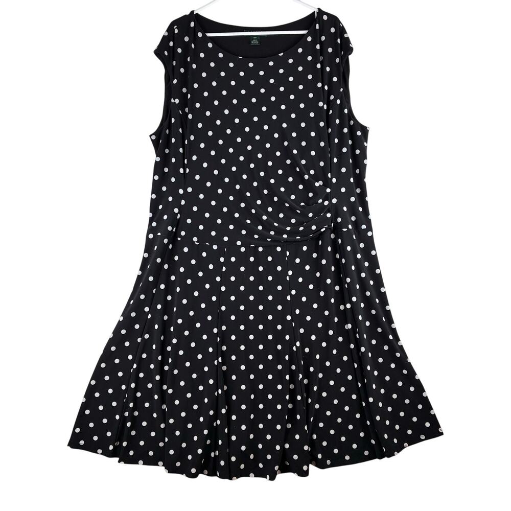 Lauren Ralph Lauren Midi Dress Women's 20W Black Gold Glitter Polka Dots Classic